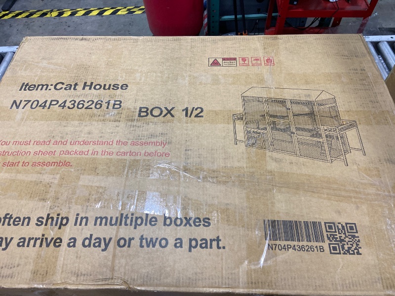 Photo 1 of NOT FULL SET, MISSING PIECES, LOOSE HARDWARE*********Trygoal Large Outdoor Cat Enclosure Wooden Catio, Multi-Level Cat Playpen with Weather-Resistant Roof, Resting Box, Climbing Ramps, Wire Mesh & 2 Plant Stands for Backyard Patio, Black