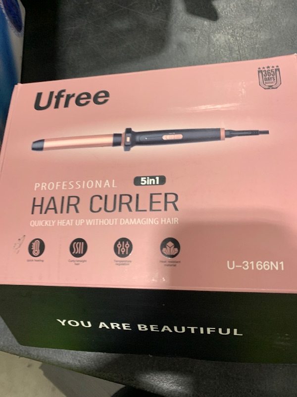 Photo 1 of Ufree 5 in 1 Curling Iron with Interchangeable Ceramic Barrels (0.35"-1.25"), Curling Wand Set with Flat Iron Hair Straightener, Instant Heat Up, Dual Voltage Hair Curler, Gifts for Women