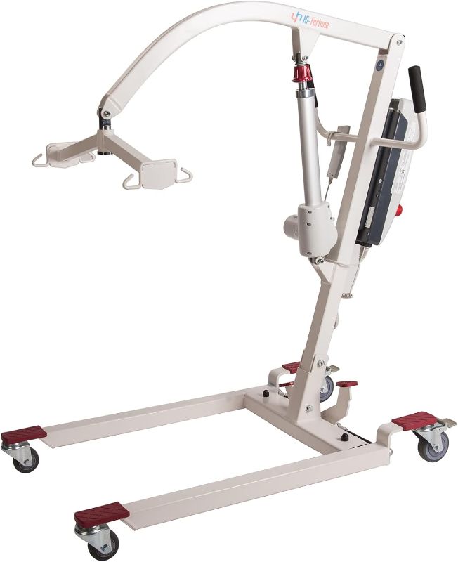 Photo 1 of Patient Lift Electric Unfoldable Hydraulic Body Transfer for Home Use Seniors Easy-Assembly, Battery-Powered, 400lb Weight Capacity with Medium U-Sling, White, 1 Count (Pack of 1)