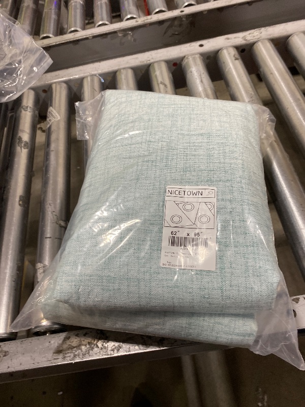 View 2 of NICETOWN 100% Absolutely Blackout Linen Curtains with Thermal Insulated Liner, Seafoam Green, 62" Wide, 95" Length Energy Saving Curtains for Living Room 2 Panels Set, Vertical Blinds
