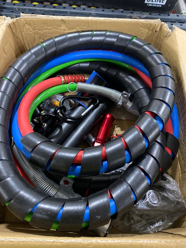 Photo 1 of CheeMuii 12 FT Semi Truck Air Line Kit With Gladhand Holder and Springs - Red & Blue Brake Hoses and 7 Way Trailer Cord 3-in-1 for Tractor
