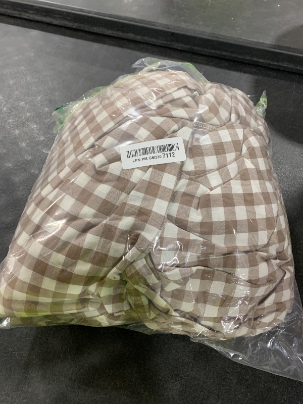Photo 1 of MooMee Gingham Duvet Cover Set 100% Washed Cotton Linen Like Textured Breathable Durable Soft Comfy Modern Checkered Design (Brown Gingham, Cal King 104"x98")