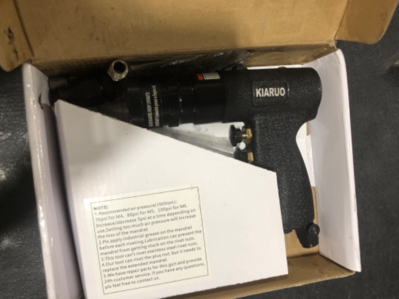 Photo 1 of KIARUO Pneumatic Rivet Nut Gun M4,M5,M6 with Replacement Mandrels, RPM 1500 Industrial Grade Pull Rivnut Gun MODEI:LM08 Button Switch
