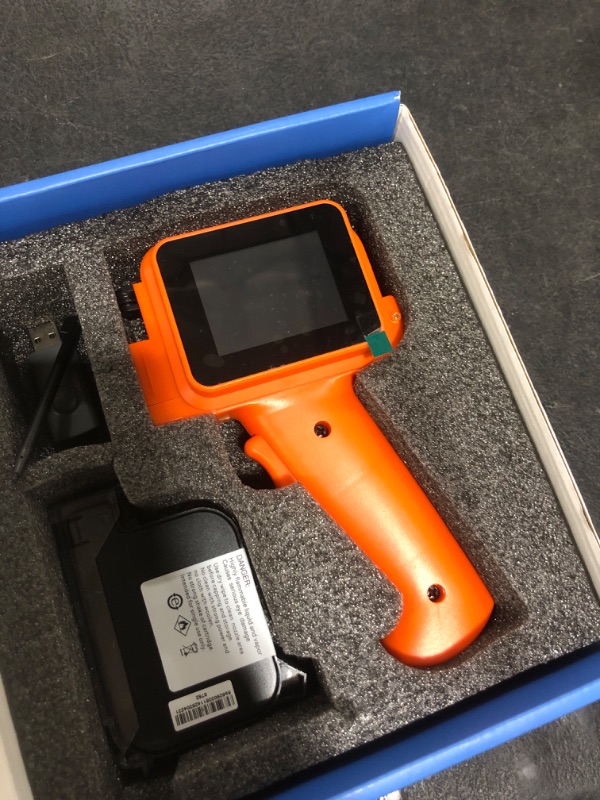 Photo 1 of Handheld Inkjet Printer with 42ml Quick-Drying Ink Cartridge, 0.5 Inch Nozzle Ink Jet Coding Machine for EXP Date/Batch Number/QR Code/Barcode/Logo/Text (ZM-C12mini) (Orange)
