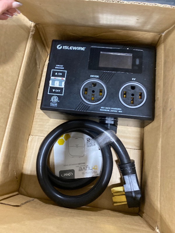 Photo 1 of Smart Dryer Splitter for EV and Dryer, 240V Auto Power Switch for Dryer Outlet, 3-Color LED Ring, 3.4" LCD Display, No Rewiring Needed, NEMA 14-30 Plug, NEMA 14-30 & NEMA 14-50 Outlets (24 Amp)
