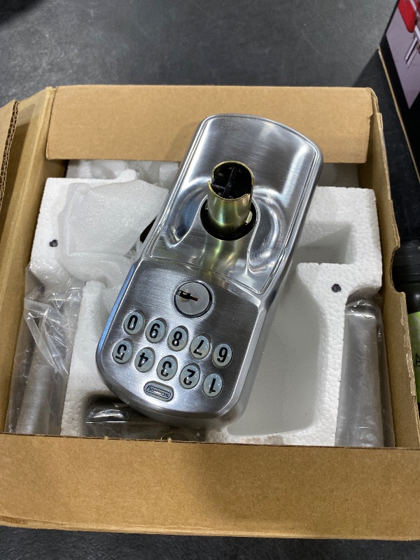 Photo 1 of Schlage Plymouth Keypad Lock with Lever Handle, Electronic Keyless Door Entry, Auto?Lock Enabled, Satin Chrome, FE575 PLY 626 ELA