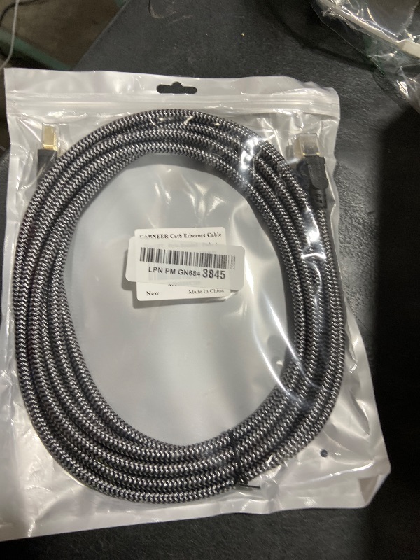 Photo 1 of CABNEER Cat 8 Ethernet Cable 12FT, High-Speed Braided Internet Cable Network Cord with Gold Plated RJ45 Connector 40Gbps 2000Mhz Heavy Duty LAN Cable Shielded Indoor, Black
