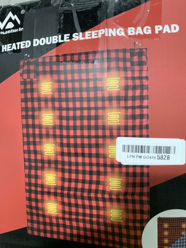 Photo 1 of MANTUOLE Heated Sleeping Bag pad, 5+5 Heating Zones, Operated by 5V/2A USB Power Supply (Battery NOT Included). Black & Red Flannel-Double