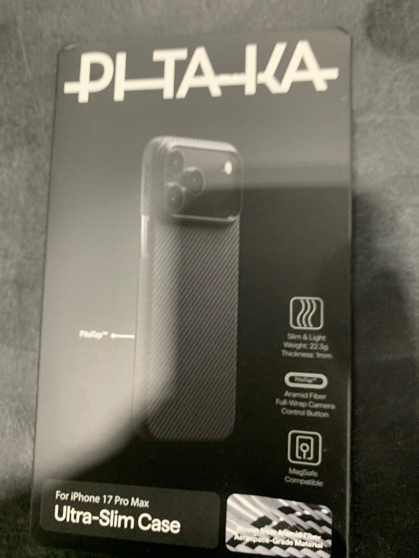 Photo 1 of pitaka for iPhone 17 Pro Max Case 6.9" with Camera Control Button, Compatible with MagSafe, Ultra-Slim Case with Caseless Touch Feeling, 600D Aramid Fiber Woven, Black/Grey(Twill)
