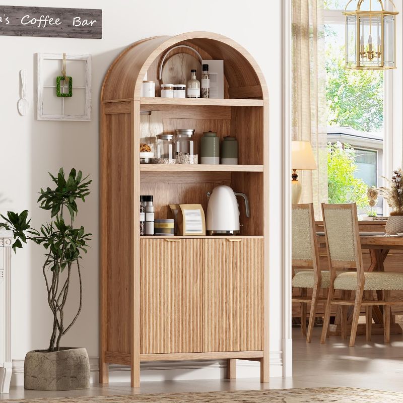Photo 1 of Ieejdn 71" Tall Arched Kitchen Pantry,Modern Fluted Wood Storage Cabinet with Doors,Adjustable Shelves,Organizer, Versatile Cupboard for Kitchen,Living Room,Dining Room,Bathroom,Wood