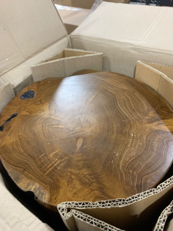 Photo 1 of Deco 79 Teak Wood Handmade Live Edge Stump Accent Table with Charred Detailing, 14" x 14" x 18", Brown
