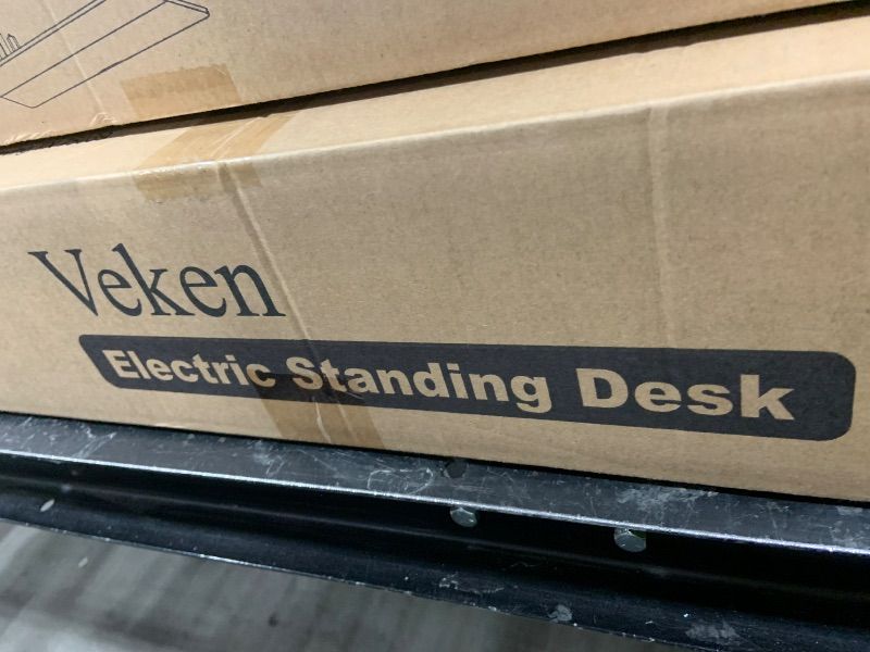 Photo 1 of Veken 63x27.6 Inch Large Electric Standing Desk, Heights Adjustable,Sit to Stand Up, Work Home Office Computer Table for Walking Pad, Gifts for Dad, Wooden Desktop Desks, White