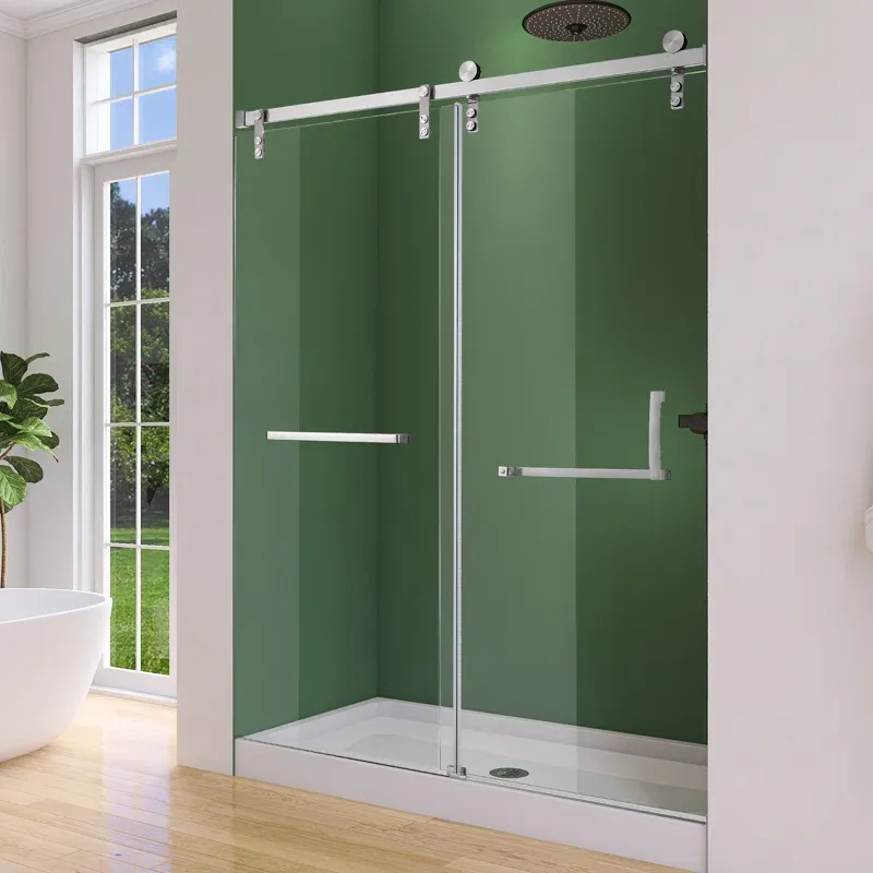 Photo 1 of 48" W X 76'' H Single Sliding Bypass Shower Door Soft Close Frameless Chrome Bathroom Door with Clear Tempered Glass&Reversible Installation 48 in. Frameless Door in Chrome