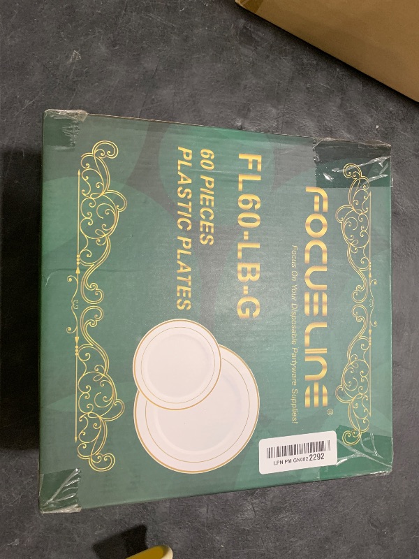 Photo 1 of FOCUSLINE Gold Plastic Plates Set of 60, Disposable Plates with Gold Rim 30 Dinner Plates 10" and 30 Salad Dessert Appetizer Plate 7", Elegant Fancy Heavy Duty Wedding Party Plates