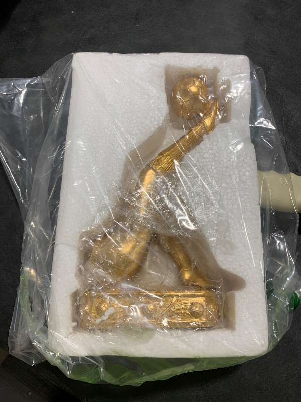 Photo 1 of Shlinnuo Gold Soccer Statue Room Decor - 10.2" H Football Player Sculpture Trophy - Bicycle Kick Sports Desk Ornament, MVP Award, Coach Appreciation Gifts for Men, Teen Boys, Fans (Gold Finish)