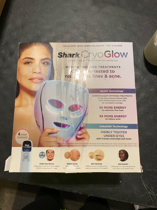 Photo 1 of Shark CryoGlow LED Face Mask with Under-Eye Cooling, Anti-Ageing & Blemish Repair, Red & Blue LED, Infrared Light Therapy, USB-C, Remote Control, Storage Bag, Blue Frost, FW312