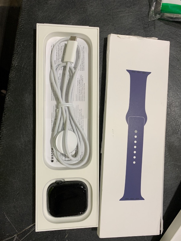 Photo 1 of Apple Watch Series 10 [GPS 46mm case] Smartwatch with Silver Aluminum Case with Denim Sport Band - M/L. Fitness Tracker, ECG App, Always-On Retina Display, Water Resistant