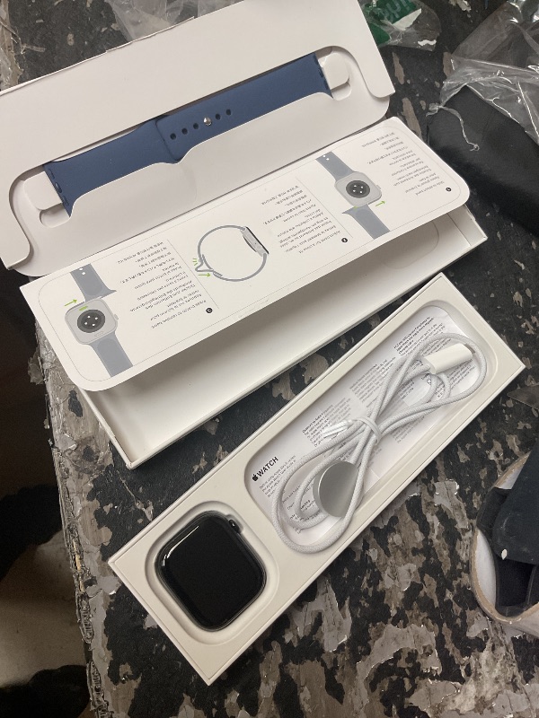 Photo 1 of Apple Watch Series 10 [GPS 46mm case] Smartwatch with Silver Aluminum Case with Denim Sport Band - M/L. Fitness Tracker, ECG App, Always-On Retina Display, Water Resistant