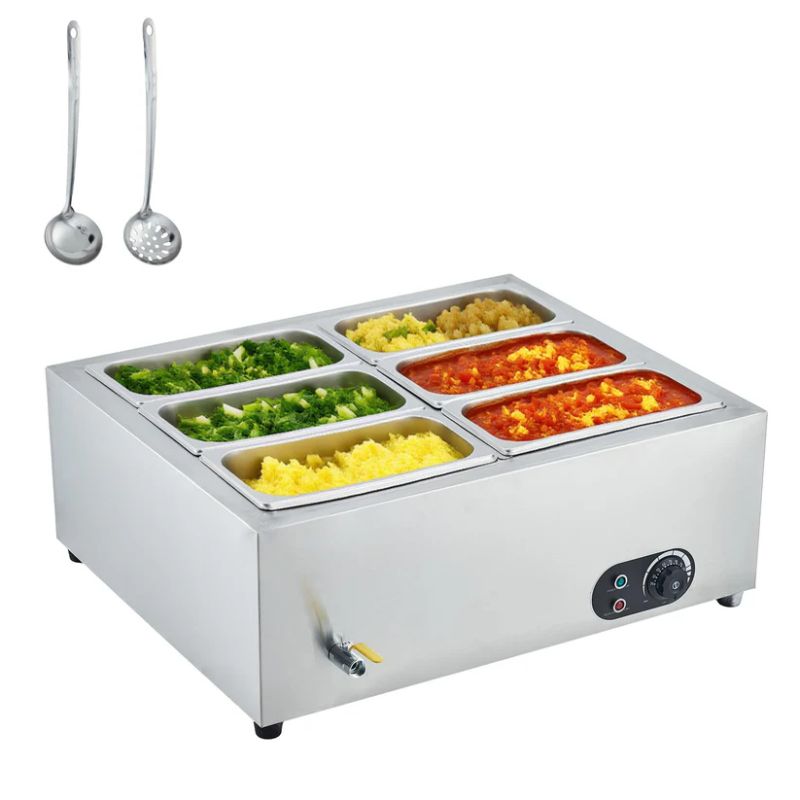 Photo 1 of Garvee 48QT Commercial Food Warmer - 1500W Stainless Steel 6-Pan Electric Steam Table for Catering, Restaurants, Hotels, and Parties
