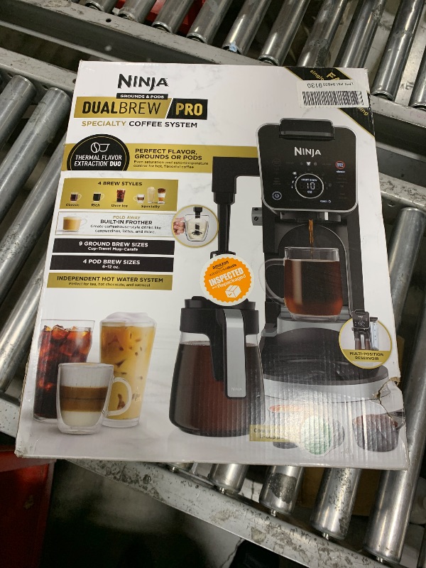Photo 1 of Ninja CFP301 DualBrew Pro Specialty 12-Cup Drip Maker with Glass Carafe, Single-Serve for Coffee Pods or Grounds, with 4 Brew Styles, Frother & Separate Hot Water System, Black