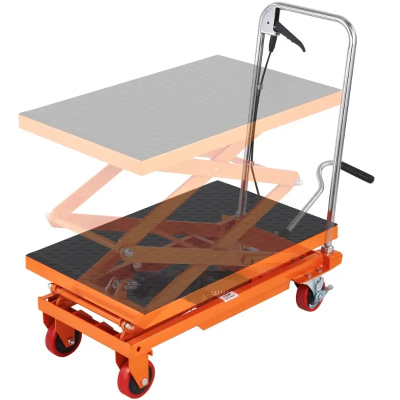Photo 1 of VEVOR Hydraulic Lift Table Cart, 59" Lifting Height, Manual Double Scissor Lift Table with 4 Wheels and Non-slip Pad, Hydraulic Scissor Cart for Material Handling and Transportation
