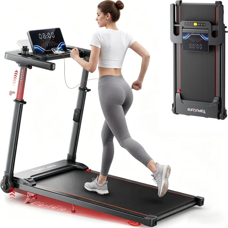 Photo 1 of TOPUTURE Walking Pad with Adjustable Handle Bar & Incline, Foldable Treadmills for Home, Portable Walking Pad with Desk, LED Display & App and Remote Control