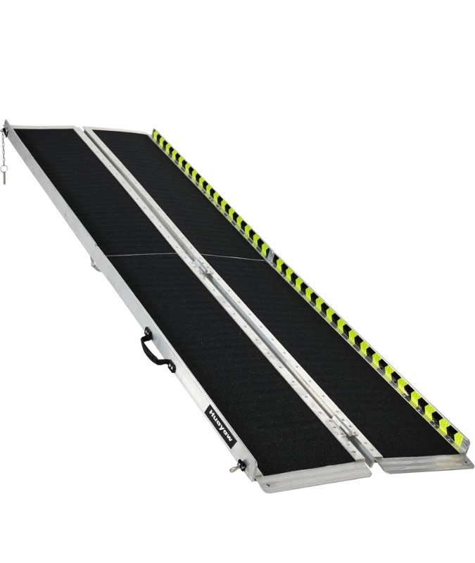 Photo 1 of Wheelchair Ramp Portable Folding Aluminum Ramp for Steps and Stairs Anti-Slip Mobility Ramp with Side Rails for Home Entryway Doorway Threshold Scooter and Stroller Silver 10FT