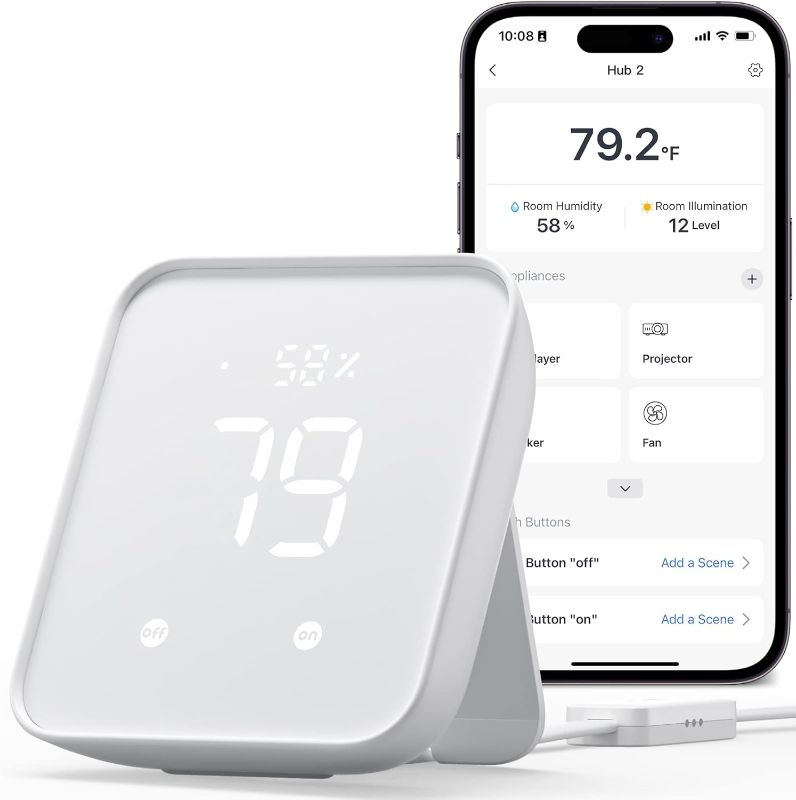 Photo 1 of SwitchBot Hub 2 (2nd Gen), Work as a WiFi Thermometer Hygrometer, IR Remote Control, Smart Remote and Light Sensor, Link SwitchBot to Wi-Fi (Support 2.4GHz), Alexa, Google Home, Apple Home Compatible
