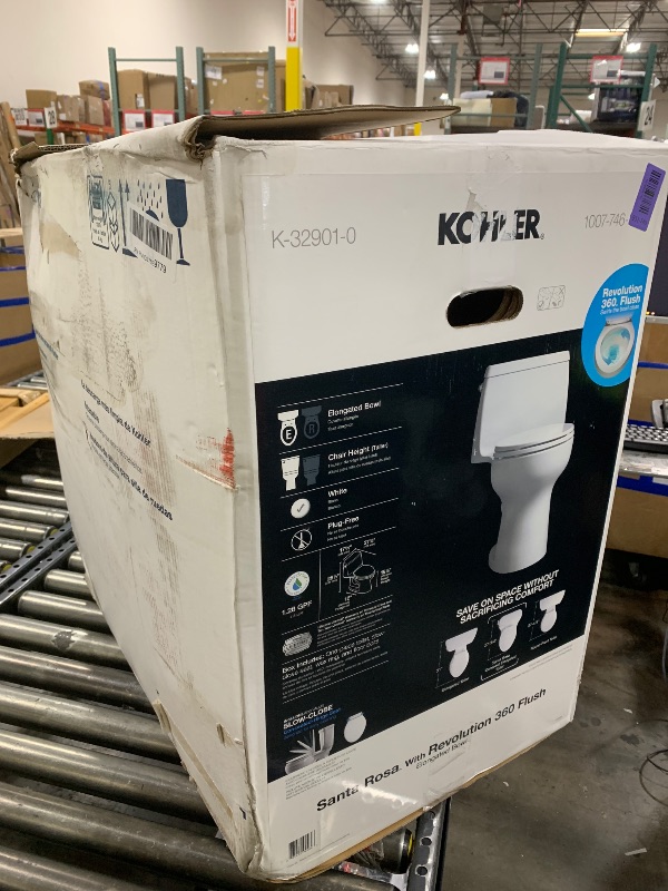 Photo 1 of KOHLER 30810-RA-96 Santa Rosa One-Piece Compact Elongated Toilet with Right-Hand Trip Lever, Revolution 360 Swirl Flushing Technology, 1.28 GPF, Biscuit