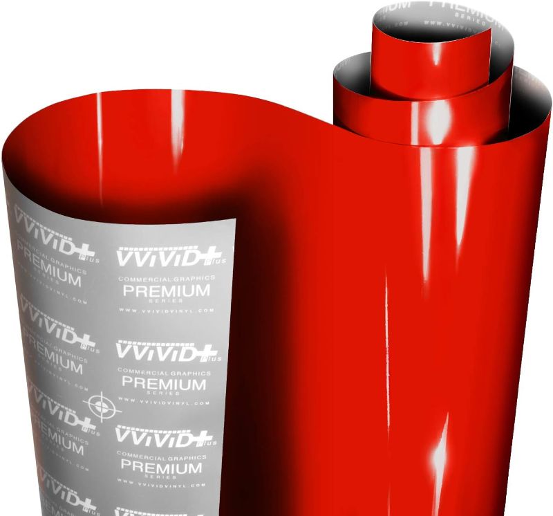 Photo 1 of VViViD+ Ultra Gloss Racing Red Vinyl Car Wrap Premium Paint Replacement Film Roll with Nano Air Release Technology, Stretchable Protective Cap Liner, Self Adhesive (50ft x 5ft)