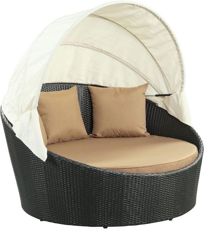 Photo 1 of Modway Siesta Wicker Rattan Outdoor Patio Canopy Daybed in Espresso Mocha
