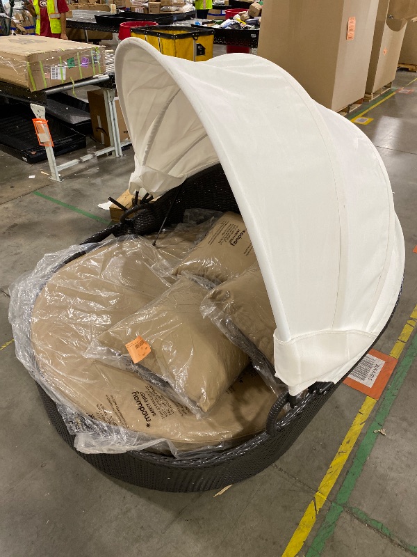 Photo 1 of Modway Siesta Wicker Rattan Outdoor Patio Canopy Daybed in Espresso Mocha

