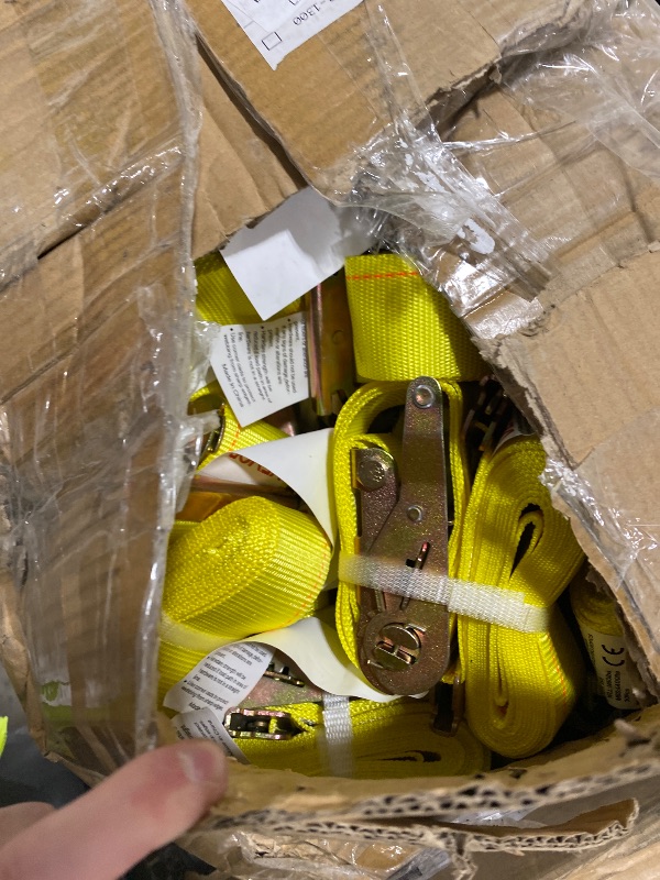 Photo 1 of VEVOR E Track Ratchet Straps (30-Pack), 2" x 15'E-Track Straps 4400 LBS Breaking Strength, Polyester Webbing & Spring Fitting & Ratchets, Durable Tie-Downs for Tires Motorcycles Trailers Loads Yellow