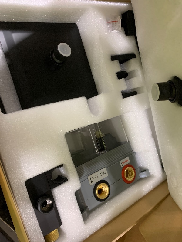 Photo 1 of Shower Faucet Set Shower System - EMBATHER Push Button Diverter Dual Shower Faucet Valve Kit with Rainfall Ceiling Mount 10 Inch Shower Head 6 Inch Wall Mount, for Couple (Standard-10'', Matte Black)