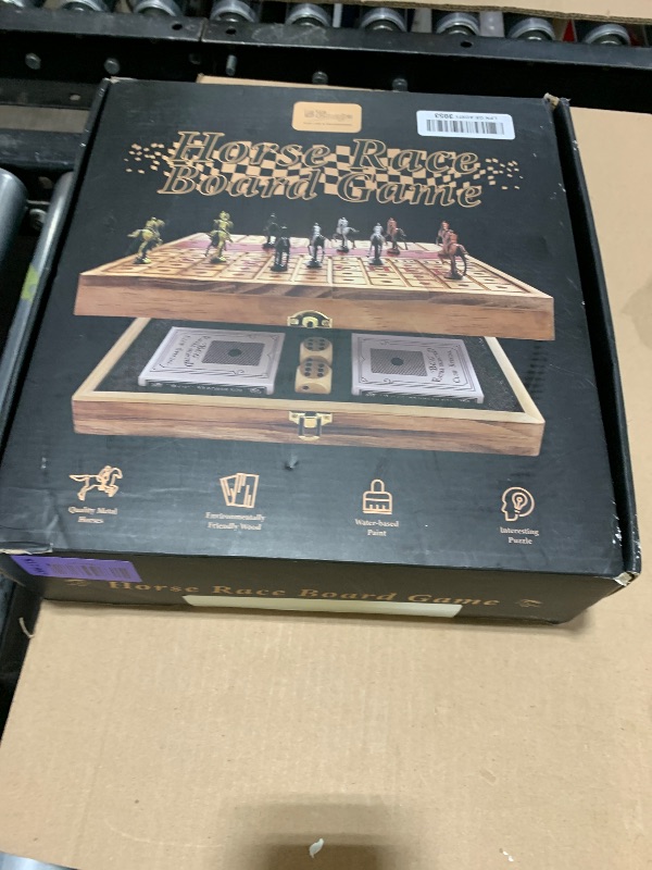 Photo 1 of Large 23 inches Horse Racing Board Game with 11 Luxury Metal Horses, Foldable Wood Horse Race Board Game with 2 Sets of Dice, 2 Boxes of Cards for Parties and Gambling