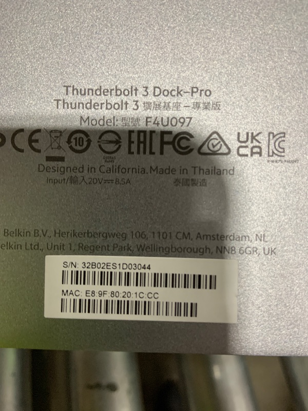 Photo 1 of Belkin Thunderbolt 3 Dock Pro w/ Thunderbolt 3 Cable - USB-C Hub - USB-C Docking Station for MacOS & Windows, Dual 4K @60Hz, 40Gbps Transfer Speed, 85W Upstream Charging, w/ Ethernet, SD & Audio Ports
