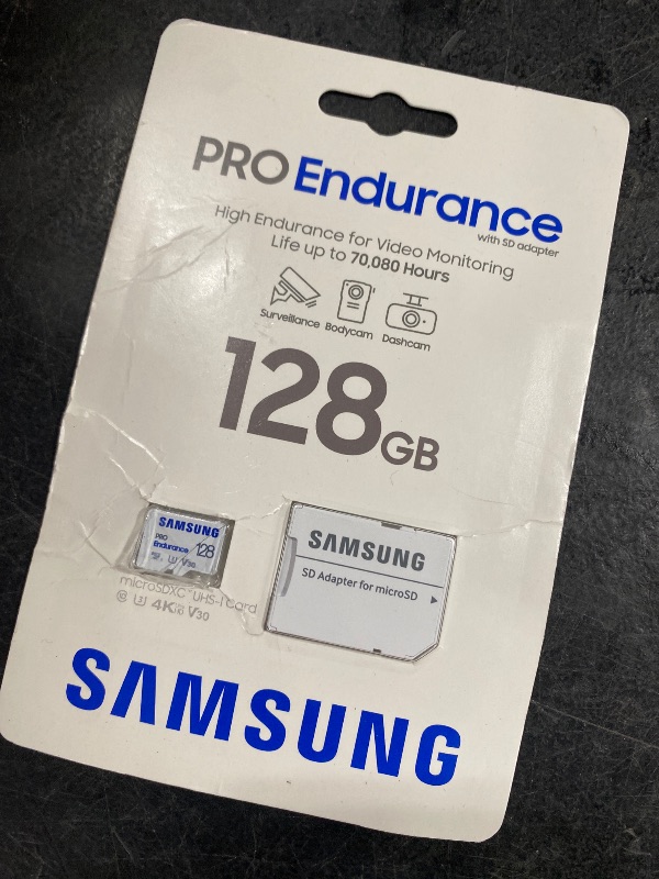 Photo 1 of Samsung PRO Endurance 128GB MicroSDXC Memory Card with Adapter for Dash Cam, Body Cam, and Security Camera – Class 10, U3, V30 (?MB-MJ128KA/AM)
