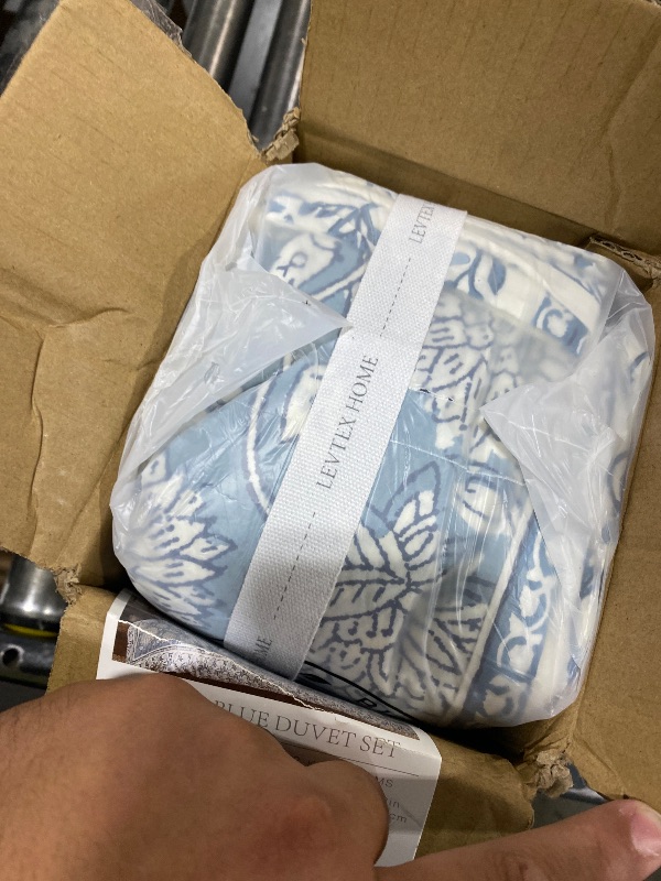 View 3 of Levtex Home Adare Blue Reversible King Duvet Cover Set (106x94in) with 2 Pillowcases (36x20in) - Floral Bedding - Blue and White - Cotton King Size Duvet Cover Set - Soft, Pre-Washed