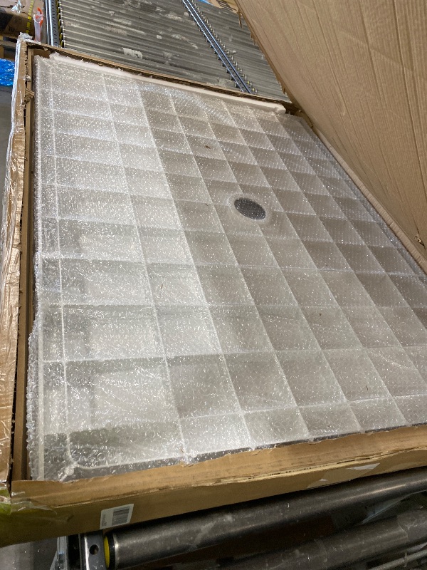 Photo 1 of Shower Base 48"×36"×4", Single Threshold Shower Tray with Center Drain, Rectangle SMC Shower Pan, White Slip Resistant Textured Surface Shower Base for Bathroom