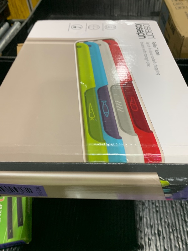 Photo 1 of Joseph Joseph Folio Icon 4-Piece Multi Colour coded Cutting Board Set, Slimline case for organized Kitchen storage, Silver