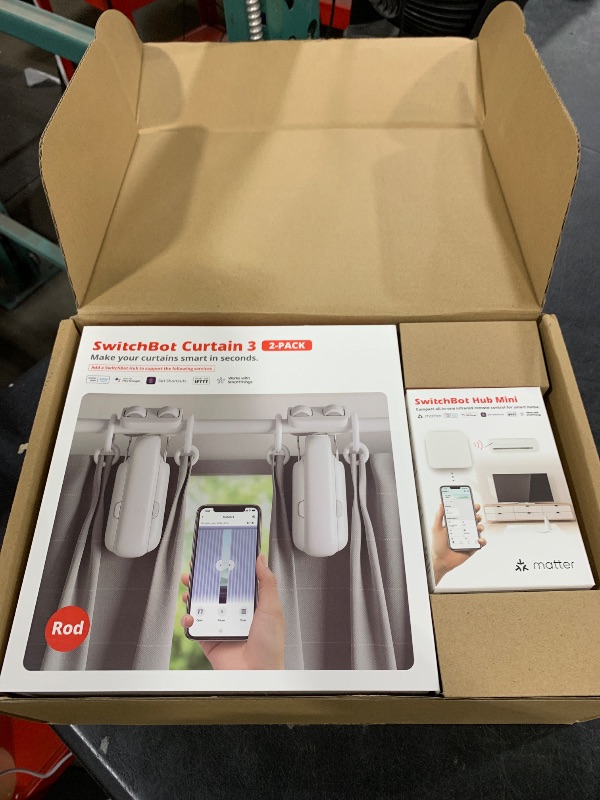Photo 1 of SwitchBot Smart Automatic Curtain Opener 2 Pack with Hub Mini - WiFi Remote Control with App/Timer, Performance Upgrade, Compatible with Alexa, Google Home, HomeKit