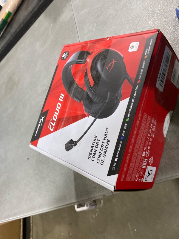 View 3 of HyperX Cloud III – Wired Gaming Headset, PC, PS5, Xbox Series X|S, Angled 53mm Drivers, Spatial Audio, Memory Foam, Durable Frame, Ultra-Clear 10mm Mic, USB-C, USB-A, 3.5mm – Black/Red