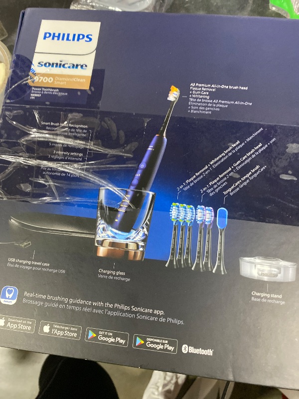 Photo 1 of Philips Sonicare DiamondClean Smart 9700 Electric Toothbrush - Sonic Toothbrush with App, Pressure Sensor, 15 Brushing Settings, Replacement Reminder, Charging Travel Case, Lunar Blue, HX9957/71