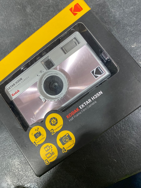 Photo 1 of Kodak Ektar H35N Half Frame Film Camera, 35mm, Reusable, Focus-Free, Bulb Function, Star Filter, Coated Lens(Film & Battery not Included)(Glazed Pink)
