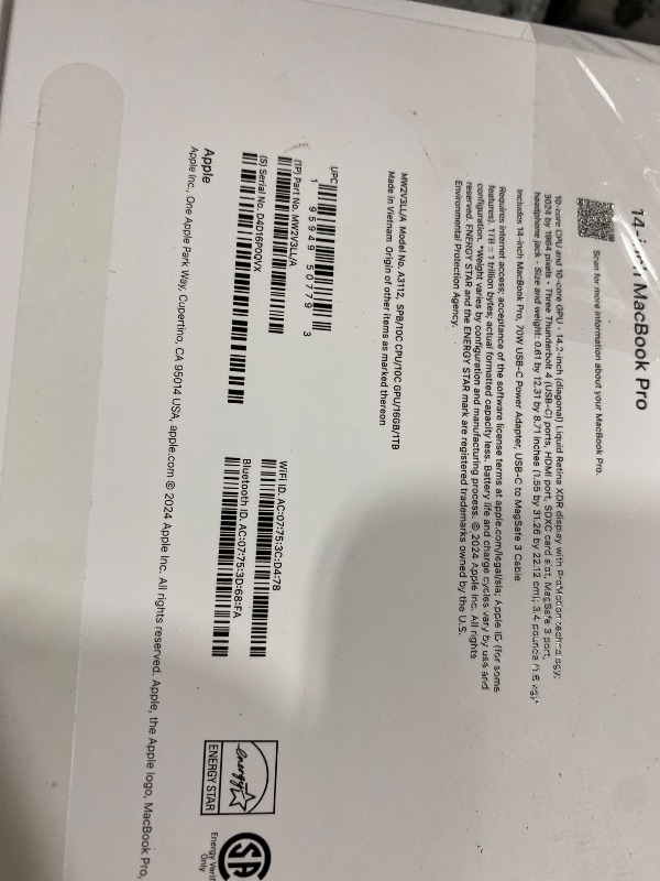 Photo 1 of Apple 2024 MacBook Pro Laptop with M4 chip with 10?core CPU and 10?core GPU: Built for Apple Intelligence, 14.2-inch Liquid Retina XDR Display, 16GB Unified Memory, 1TB SSD Storage; Space Black