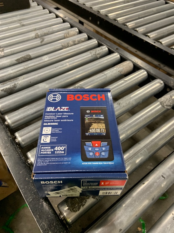Photo 1 of BOSCH GLM400C 400 Ft Blaze Outdoor Connected Laser Measure with Viewfinder, Includes 3 AA Batteries, Hand Strap, & Pouch