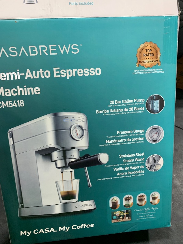 Photo 1 of CASABREWS CM5418 Espresso Machine 20 Bar, Compact Espresso Maker with Steam Milk Frother, Stainless Steel Coffee Machine with 34oz Removable Water Tank for Cappuccino, Small Latte Machine, Silver