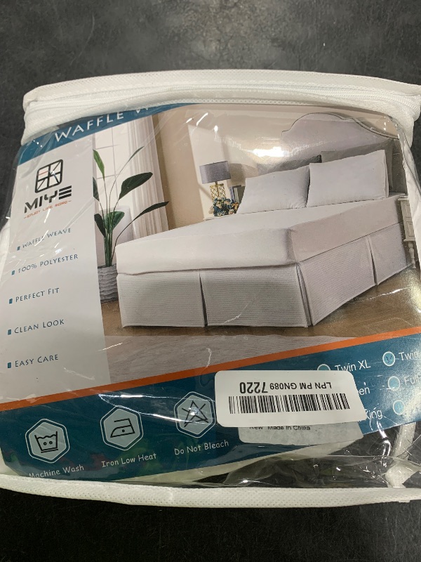 Photo 1 of MIYE Pleated Waffle Weave Bed Skirt, Tailored Dust Ruffle 12 Inch Drop Easy Fit, Machine Washable (White, Twin - 12" Drop)