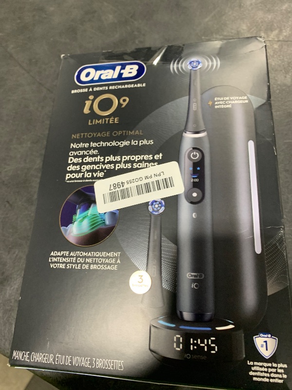 Photo 1 of Oral-B Rechargeable Electric Toothbrush, iO9 Limited Ultimate Clean, 7 Cleaning Modes, Interactive Display, iSense Charger, Charging Travel Case, Visible Pressure Sensor, 3 Brush Heads, Black