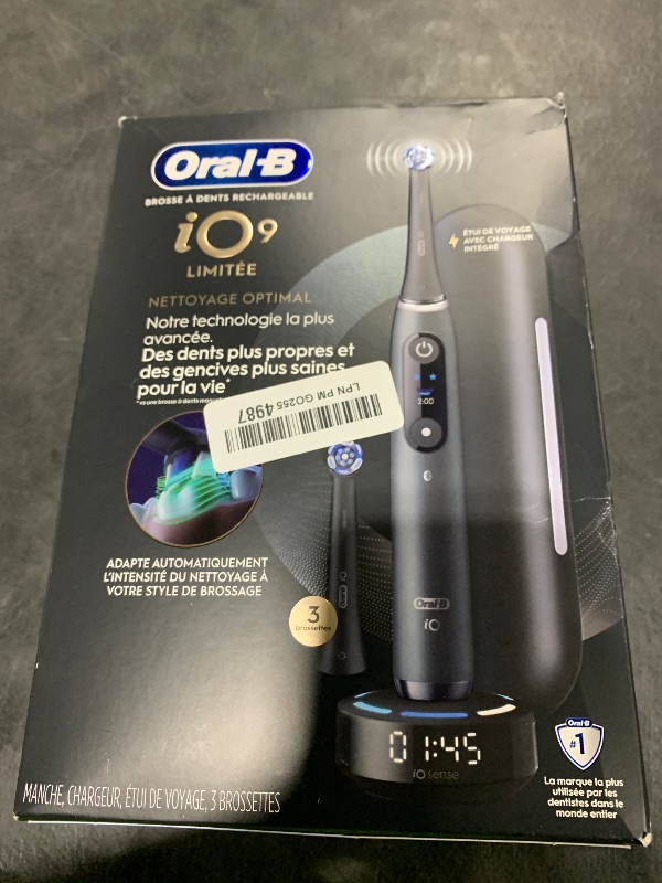 Photo 1 of Oral-B Rechargeable Electric Toothbrush, iO9 Limited Ultimate Clean, 7 Cleaning Modes, Interactive Display, iSense Charger, Charging Travel Case, Visible Pressure Sensor, 3 Brush Heads, Black